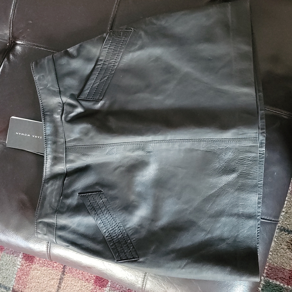 Zara 100% lamb leather skirt.